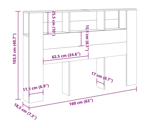 Cabecero armario madera roble artisan 160x18,5x103,5 cm