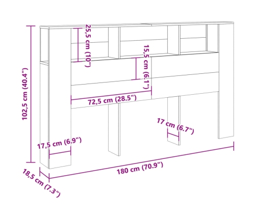 Cabecero armario madera ingeniería envejecida 180x18,5x102,5 cm