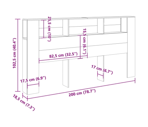 Cabecero armario madera ingeniería envejecida 200x18,5x102,5 cm