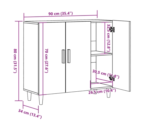 Aparador de madera de ingeniería envejecido 90x34x80 cm