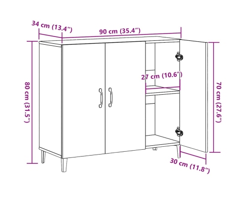 Aparador de madera de ingeniería envejecido 90x34x80 cm