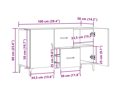 Aparador de madera de ingeniería envejecida 100x36x60 cm