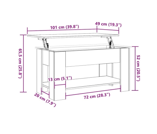 Mesa de centro madera de ingeniería madera vieja 101x49x52 cm