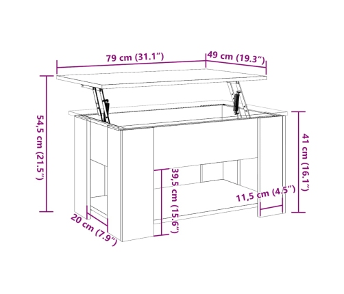 Mesa de centro madera de ingeniería madera antigua 79x49x41 cm