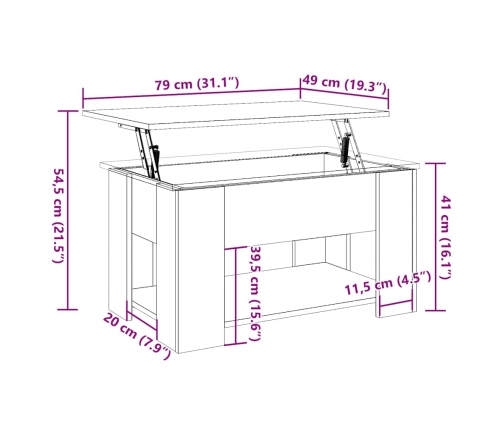 Mesa de centro madera de ingeniería roble artesanal 79x49x41 cm