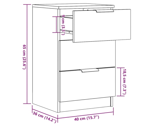 Mesita de noche madera de ingeniería envejecida 40x36x65 cm