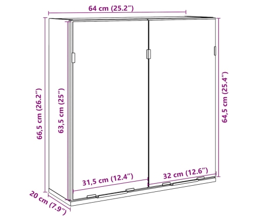 Armario de espejo de baño contrachapada envejecida 64x20x66,5cm