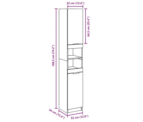 Armario de baño madera ingeniería roble artisan 32x34x188,5 cm