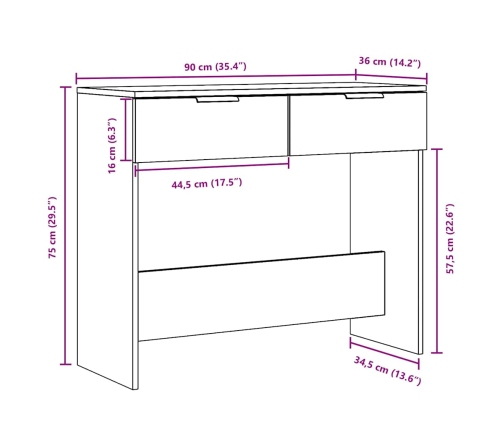 Mesa consola madera contrachapada envejecida 90x36x75 cm