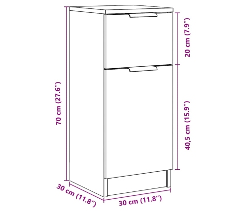 Aparador madera de ingeniería madera envejecida 30x30x70 cm
