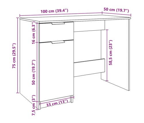 Escritorio de madera contrachapada madera vieja 100x50x75 cm