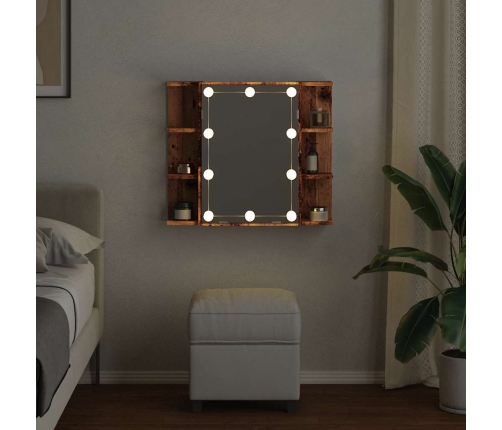 Mueble con espejo y LED madera vieja 70x16,5x60 cm