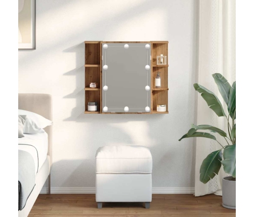 Mueble con espejo y luces LED roble artesanal 70x16,5x60 cm