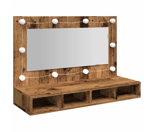 Mueble con espejo y LED madera vieja 90x31,5x62 cm