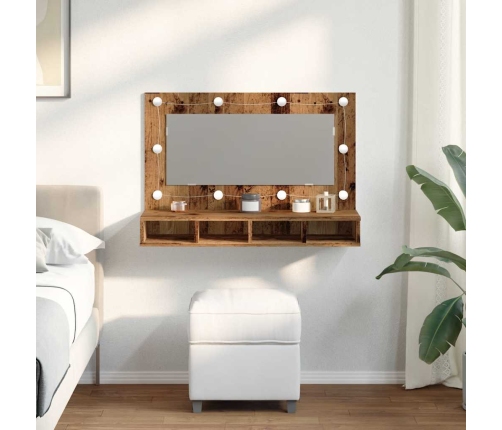 Mueble con espejo y LED madera vieja 90x31,5x62 cm