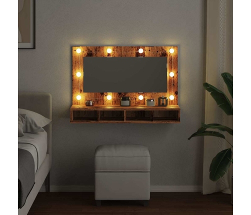 Mueble con espejo y LED madera vieja 90x31,5x62 cm