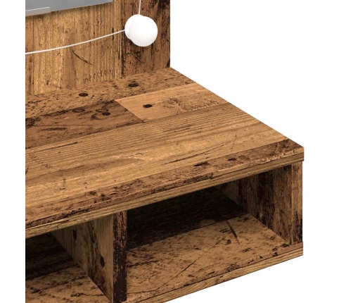 Mueble con espejo y LED madera vieja 90x31,5x62 cm