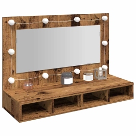 Mueble con espejo y LED madera vieja 90x31,5x62 cm