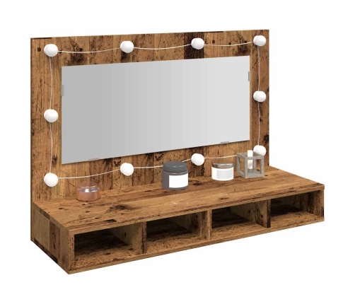 Mueble con espejo y LED madera vieja 90x31,5x62 cm