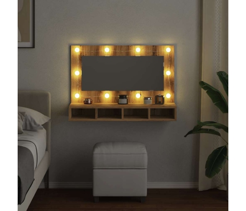 Mueble con espejo y LED roble artesanal 90x31,5x62 cm