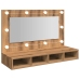 Mueble con espejo y LED roble artesanal 90x31,5x62 cm