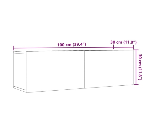 Muebles para TV de pared 2 uds roble artesanal 100x30x30 cm