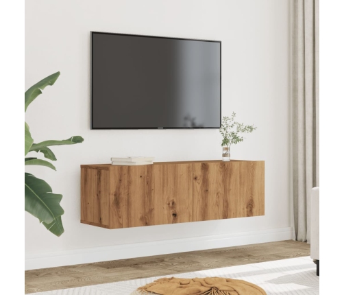 Muebles para TV de pared 2 uds roble artesanal 100x30x30 cm