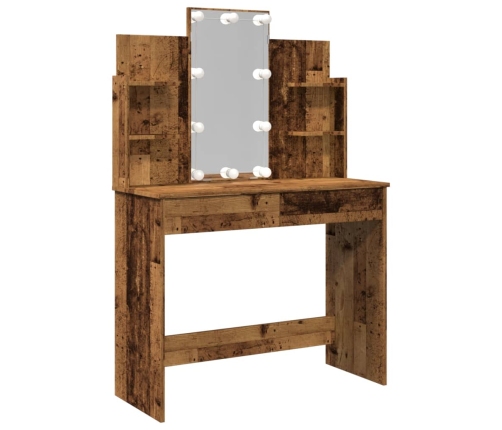 Tocador con luces LED madera envejecida 96x40x142 cm