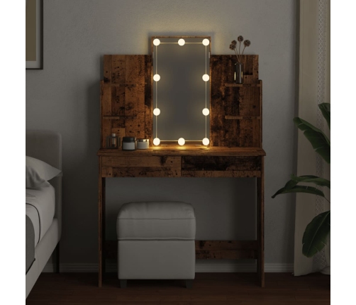 Tocador con luces LED madera envejecida 96x40x142 cm