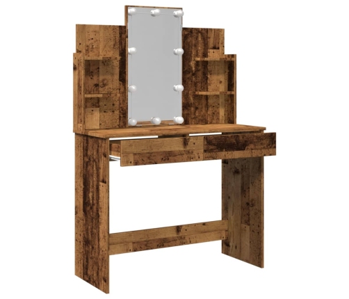 Tocador con luces LED madera envejecida 96x40x142 cm