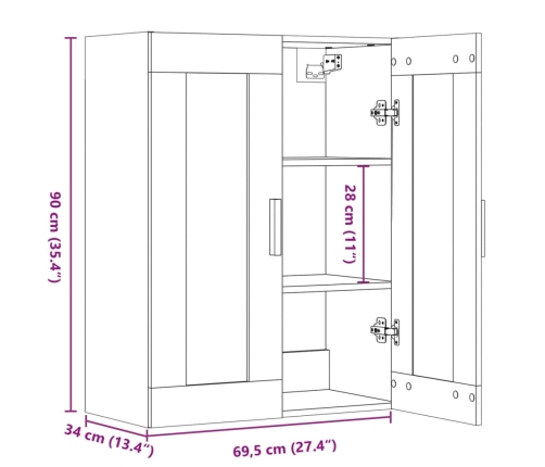 Armario de pared colgante madera envejecida 69,5x34x90 cm