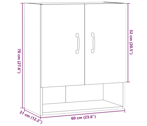 Armario de pared madera de ingeniería madera vieja 60x31x70 cm