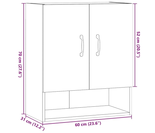 Armario de pared madera de ingeniería roble artesano 60x31x70cm