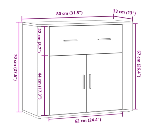 Aparador madera de ingeniería madera envejecida 80x33x70 cm