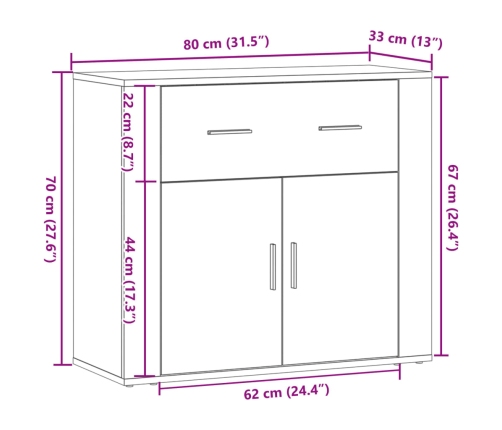 Aparador madera de ingeniería roble artesanal 80x33x70 cm