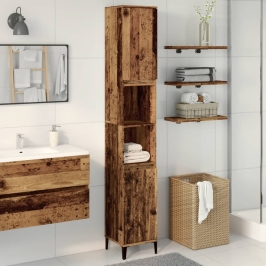 Armario de baño madera de ingeniería envejecida 30x30x190 cm