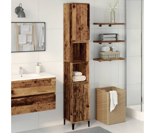 Armario de baño madera de ingeniería envejecida 30x30x190 cm