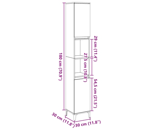 Armario de baño madera contrachapada roble artisan 30x30x190 cm