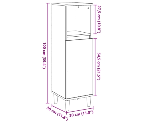 Armario de baño madera contrachapada gris hormigón 30x30x100 cm