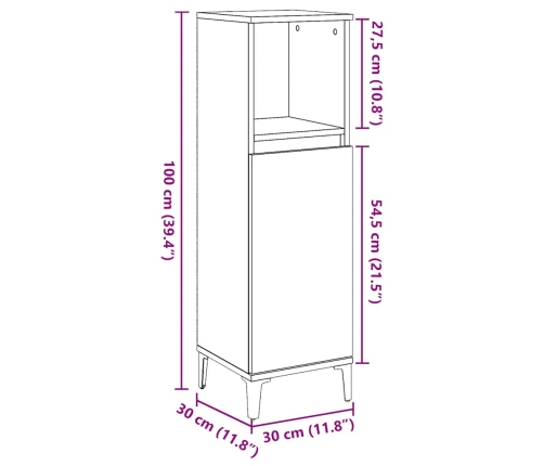 Armario de baño madera contrachapada gris hormigón 30x30x100 cm