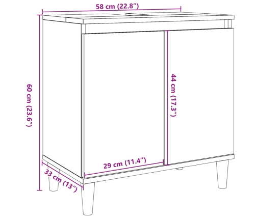 Mueble de lavabo madera contrachapada gris hormigón 58x33x60cm