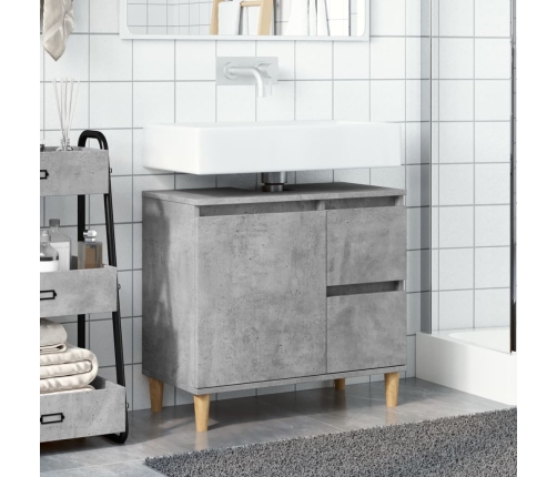 Mueble de lavabo madera ingeniería gris hormigón 65x33x60 cm