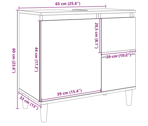 Mueble de lavabo madera ingeniería gris hormigón 65x33x60 cm