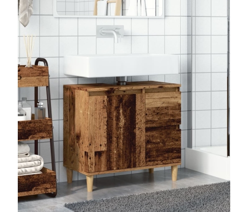 Armario de lavabo baño madera ingeniería envejecida 65x33x60 cm