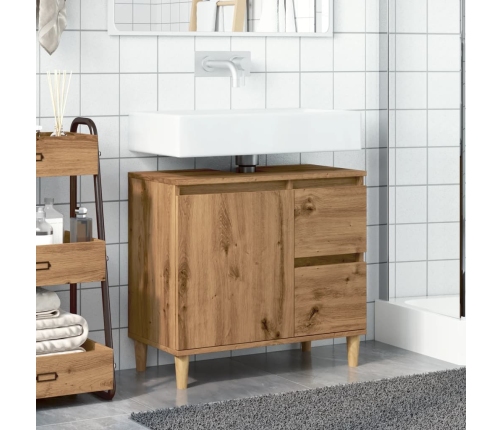 Armario lavabo baño madera ingeniería roble artisan 65x33x60 cm