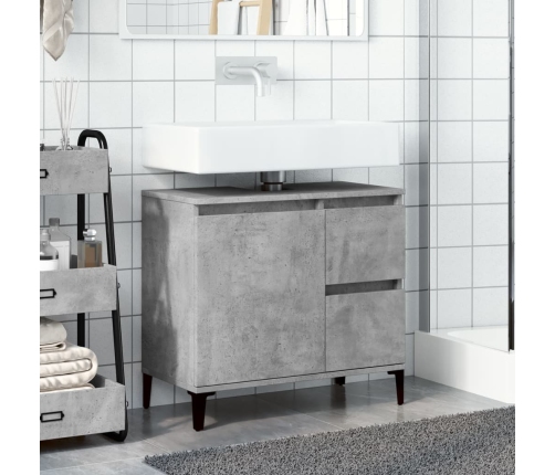 Mueble de lavabo madera ingeniería gris hormigón 65x33x60 cm