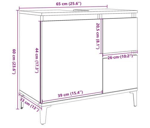 Mueble de lavabo madera ingeniería gris hormigón 65x33x60 cm