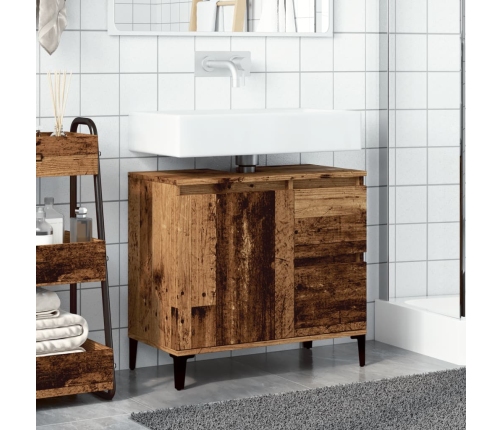 Armario de lavabo baño madera ingeniería envejecida 65x33x60 cm