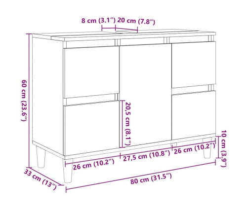 Mueble de lavabo madera ingeniería roble artisan 80x33x60 cm