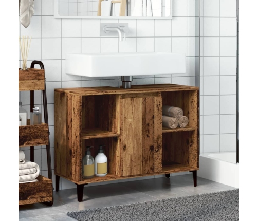 Mueble de lavabo madera ingeniería envejecida 80x33x60 cm